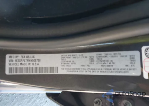 2021 Ram 1500 Rebel 4X4 5'7 Box z USA, uszkodzony, nr VIN 1C6SRFLT4MN508768